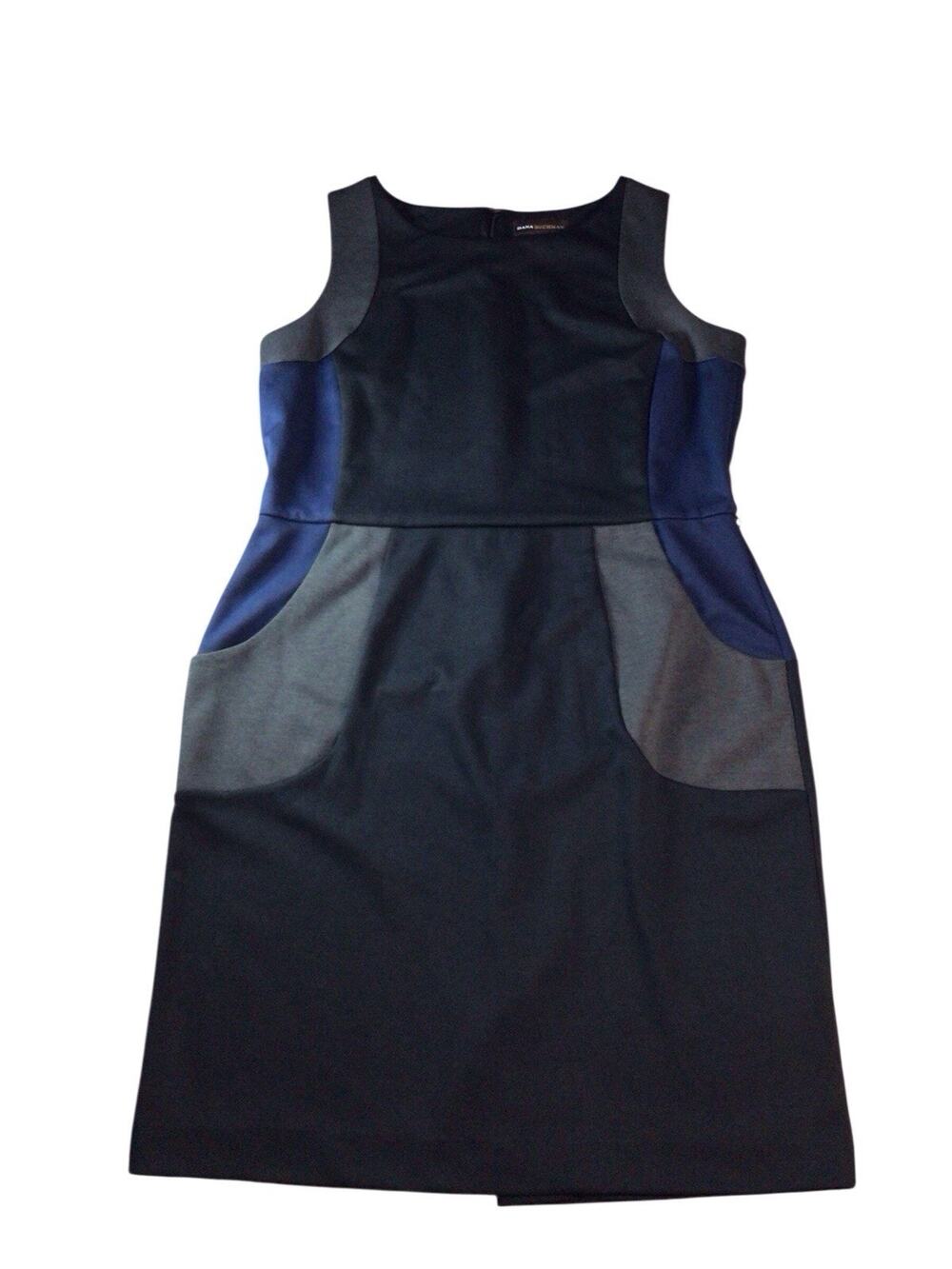 Dana Buchman Sheath Dress Color Block Career Office 80s Black w/Blue &Gray Sz 12